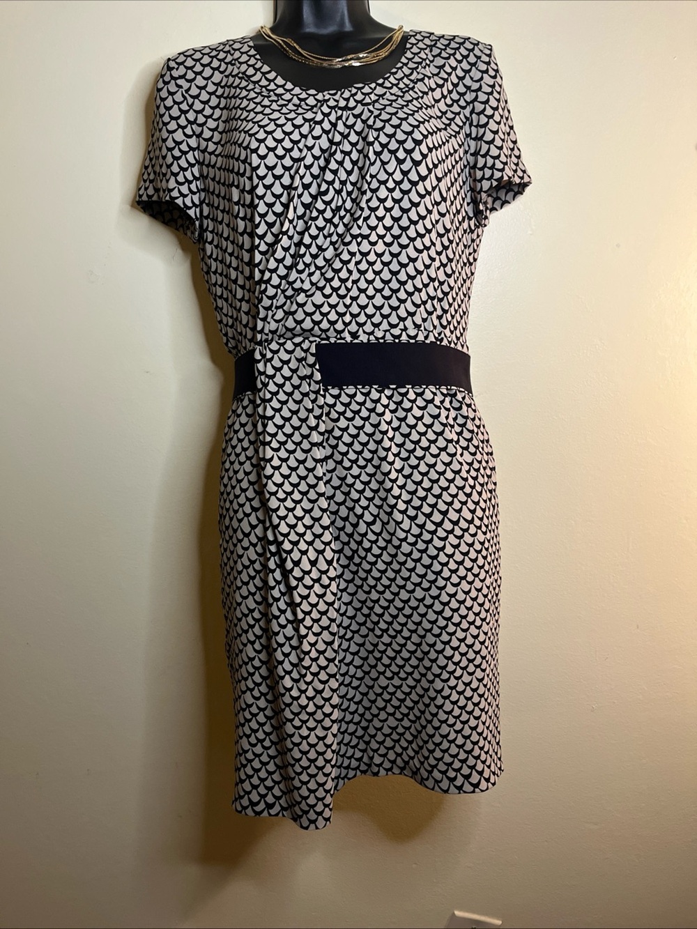 RACHEL Rachel Roy Black and White Short-Sleeve Midi Dress
